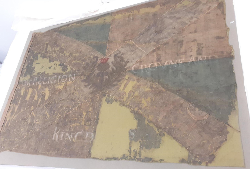 Photograph of flag at an oblique angle.